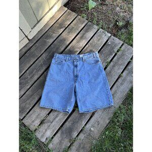 90s Levi's Shorts 550 Relaxed Straight Blue Denim Orange Tab